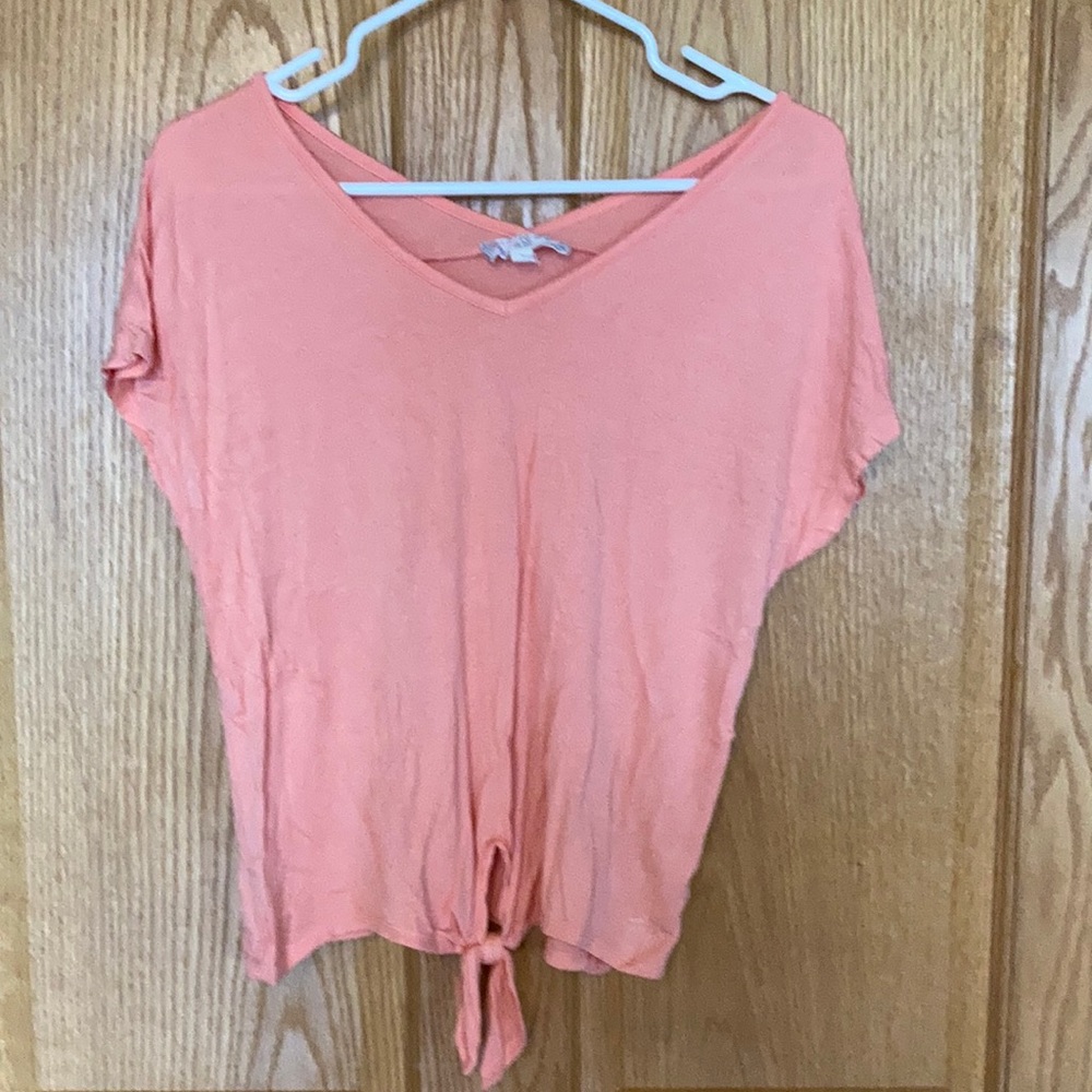 Pink roses tie bottom ladies shirt